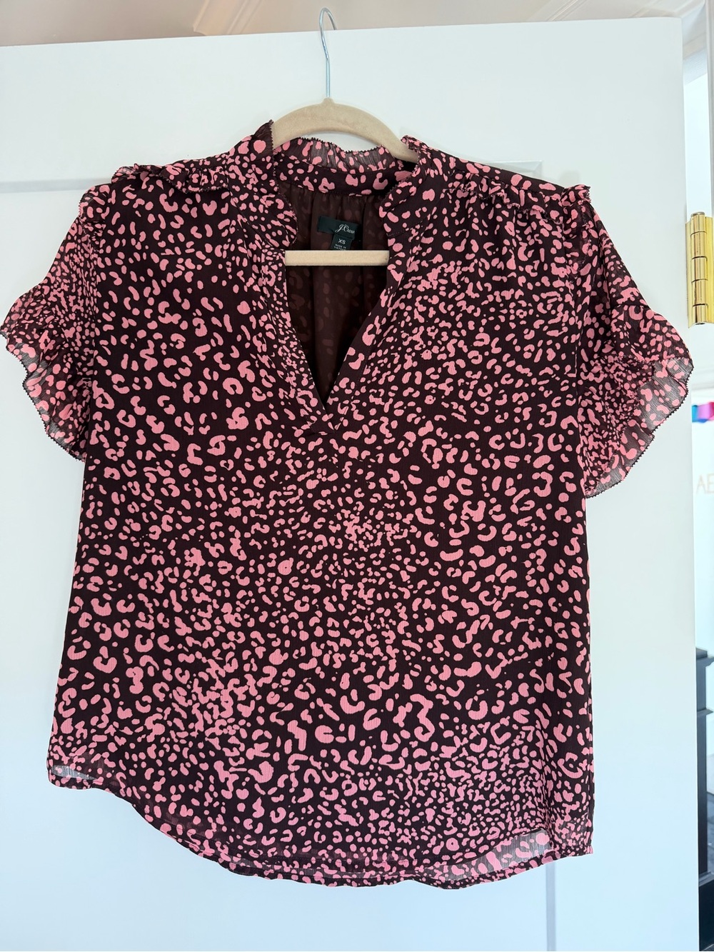 J. Crew Pink Leopard Print V-Neck Blouse